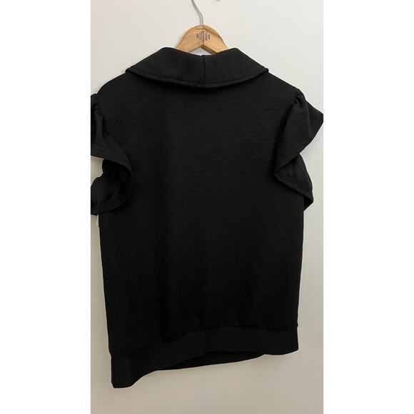 Black Ribbed Half Zip Top with Ruffle Sleeves Size XL - Picture 6 of 6